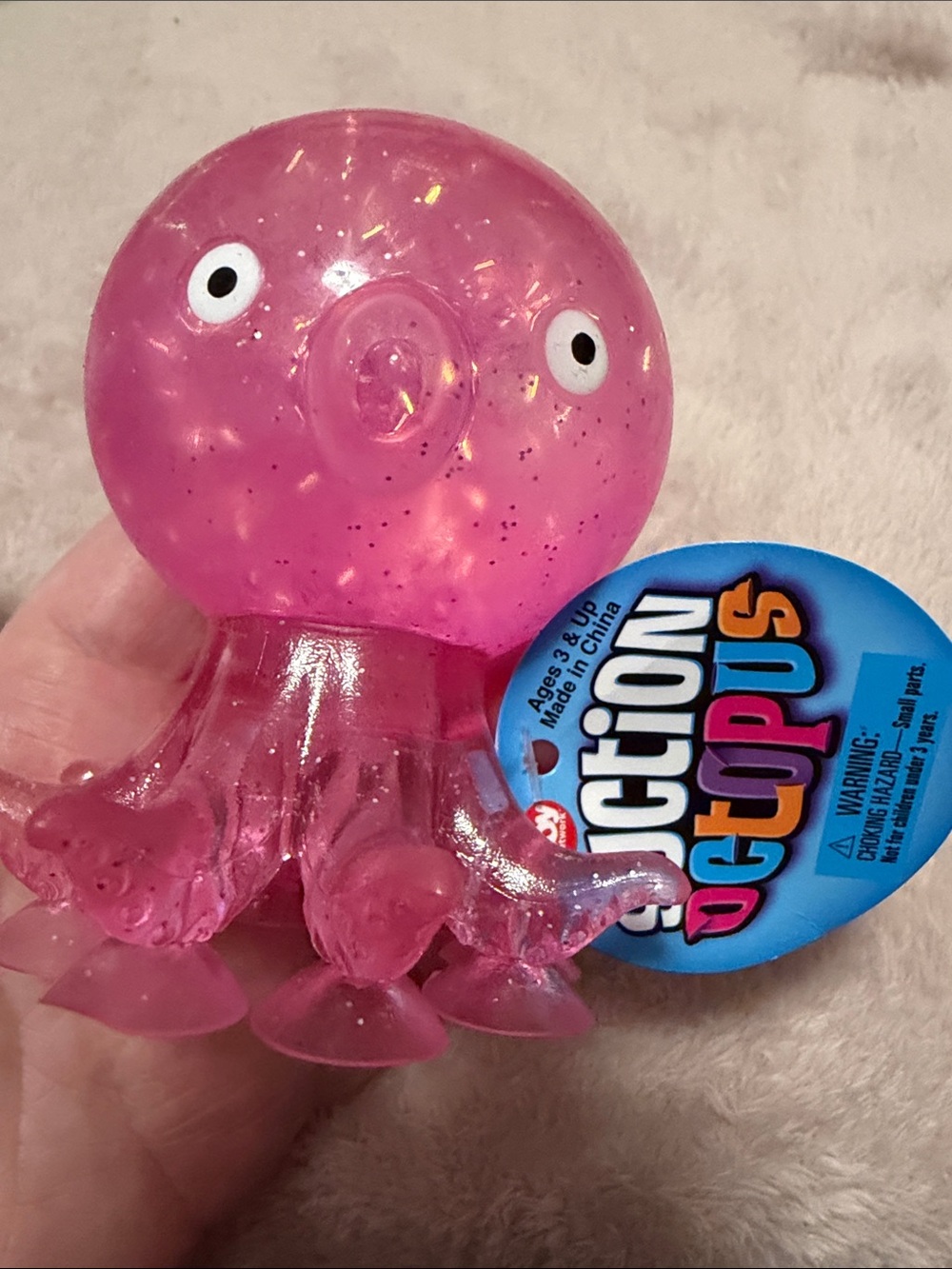 Sparkle Pink Octopus Squishy Toy with suction cups
